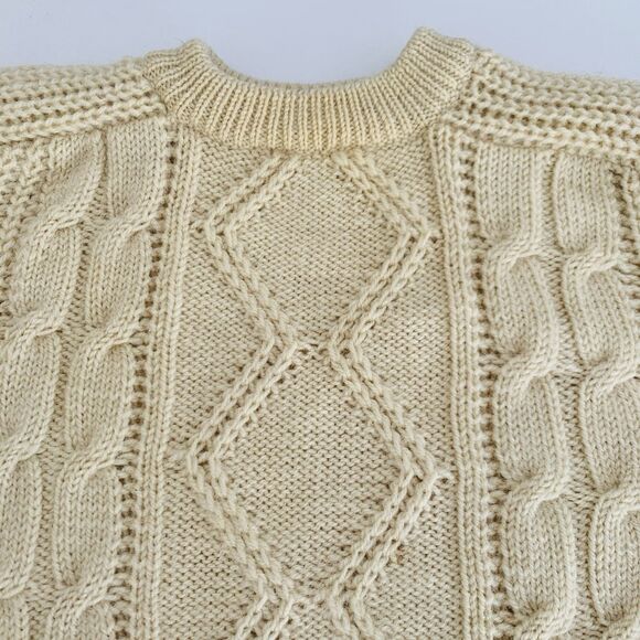 VTG Fisherman Sweater Men M Cream 100% Wool Chunky Cable Knit British Oarsman - Picture 3 of 8